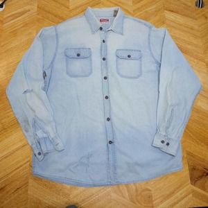 Vintage Wrangler Mens Shirt Large Denim Long Sleeve Button Down 90's
